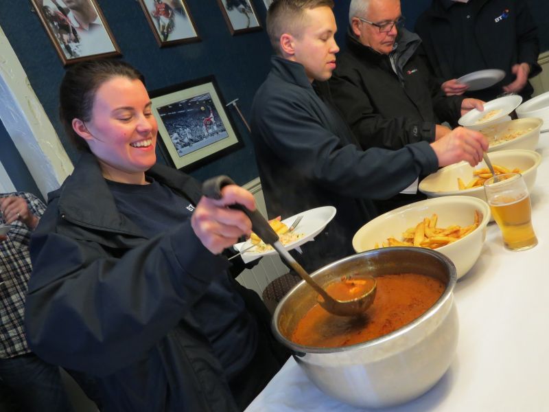 Annette Rawson, Ben Kirkpatrick and Tony yates tucking in